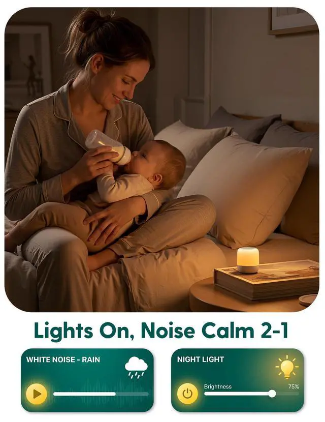Alt view image 4 of 7 - Pocket Glow White Noise Sound Machine - Upgraded 9 Color Night Lights, 20 Non-Looping Sounds, Timer & Memory Function, Portable for Adults & Babies, White