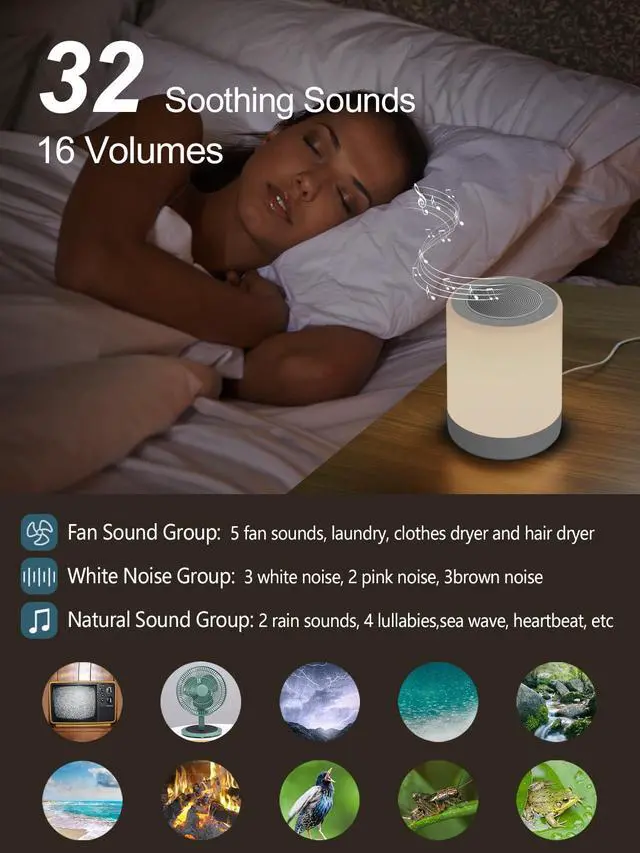 Alt view image 2 of 7 - Sound Machine,White Noise Machine for Baby with Night Light, 32 High Fidelity Sounds,Plug in,5 Timers & Memory Feature, Noise Machine for Baby Kids Adults,Home
