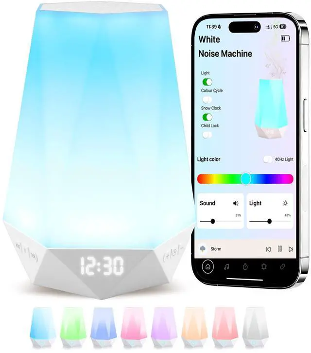 Main image of Sleep Sound MachinesWhite Noise Machine for Baby Sleeping with Night Light, Portable Sound Machine with 32 Soothing Sounds, 8 Night Light Colors, Timer, App Remote Control, Personal Sleep Routine