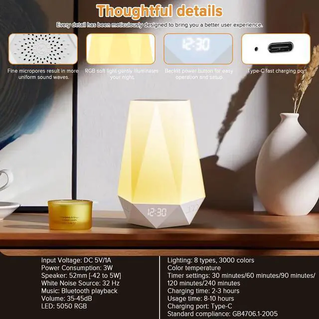 Alt view image 5 of 7 - Sleep Sound MachinesWhite Noise Machine for Baby Sleeping with Night Light, Portable Sound Machine with 32 Soothing Sounds, 8 Night Light Colors, Timer, App Remote Control, Personal Sleep Routine