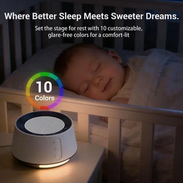 Alt view image 3 of 7 - White Noise Machine with Night Light 20 Soothing Sounds, 10 Color Lights, 5 Timer Settings & Memory Function, Portable Sleep Sound Machine for Baby Nursery, Kids & Adults, Black