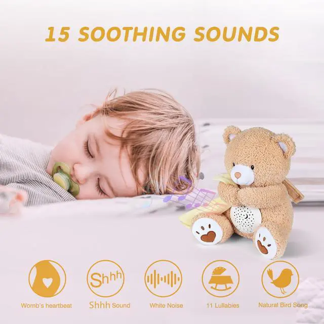 Alt view image 2 of 7 - Baby Sleep Soother Bear, Mom's Heartbeat & Lullabies White Noise Machine, Nursery Decor Night Light Projector, Toddler Crib Sleeping Aid, Newborns Shower Gifts Portable Teddy