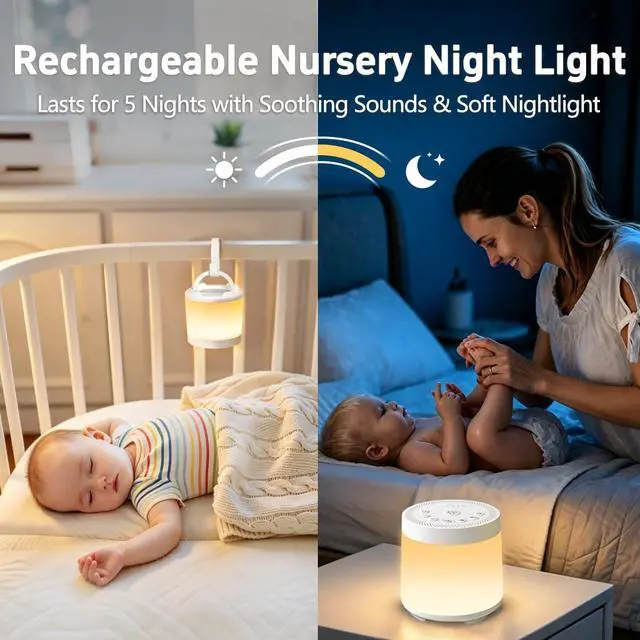 Alt view image 4 of 7 - Rechargeable Nursery Night Light Sound White Noise Machine for Baby Kids Adults with Hushing Sounds 30 Sleeping Sounds 12 Colors Night Light 4 Timers Memory Function for Home Breastfeeding Camping