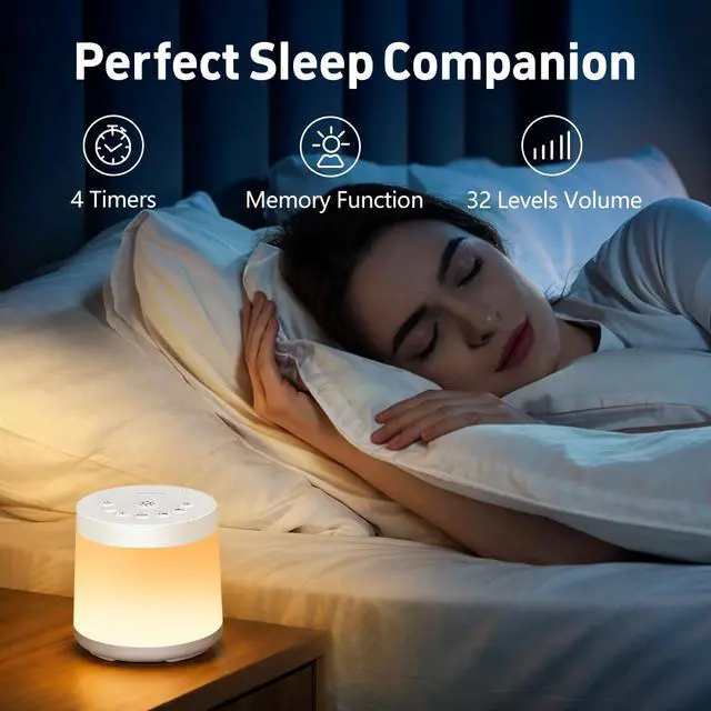 Alt view image 5 of 7 - Rechargeable Nursery Night Light Sound White Noise Machine for Baby Kids Adults with Hushing Sounds 30 Sleeping Sounds 12 Colors Night Light 4 Timers Memory Function for Home Breastfeeding Camping
