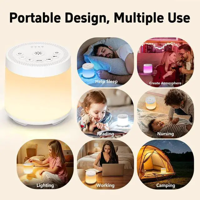 Alt view image 7 of 7 - Rechargeable Nursery Night Light Sound White Noise Machine for Baby Kids Adults with Hushing Sounds 30 Sleeping Sounds 12 Colors Night Light 4 Timers Memory Function for Home Breastfeeding Camping