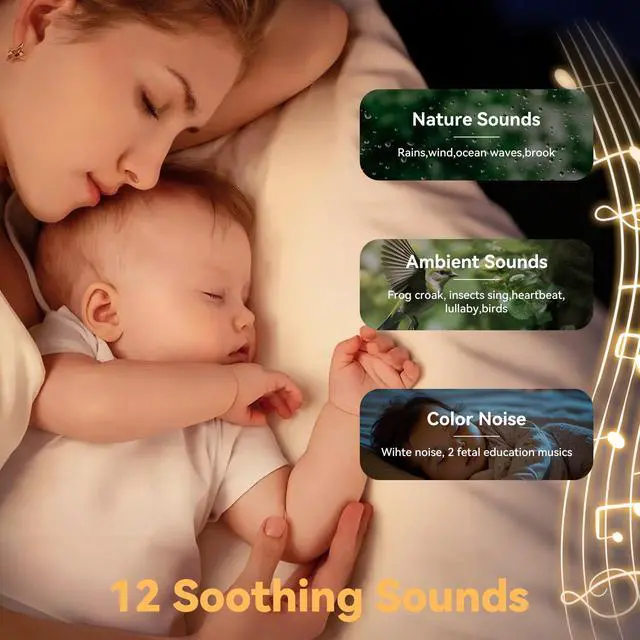 Alt view image 3 of 7 - Portable Baby Sound Machine, White Noise Sleep Soother with 12 Soothing Sounds, 15H Battery, Timer & Bluetooth, Noise Canceling for Travel, Nursery, Stroller, Registry Gift for Newborn