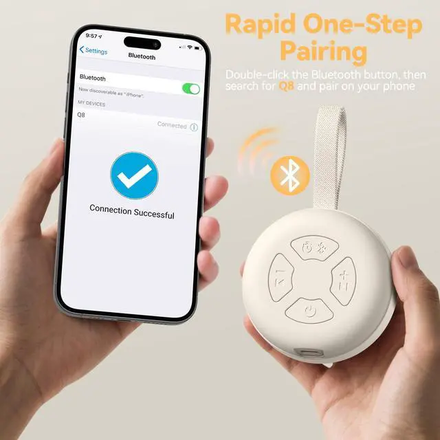 Alt view image 4 of 7 - Portable Baby Sound Machine, White Noise Sleep Soother with 12 Soothing Sounds, 15H Battery, Timer & Bluetooth, Noise Canceling for Travel, Nursery, Stroller, Registry Gift for Newborn