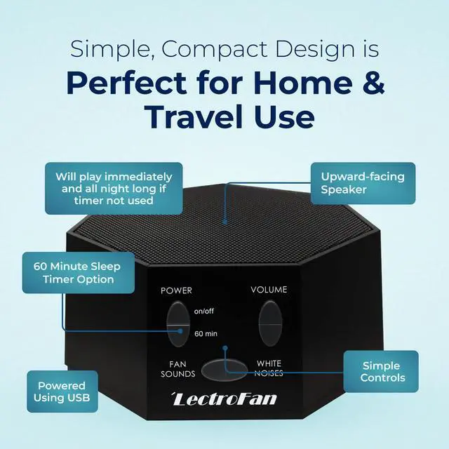 Alt view image 7 of 7 - LectroFan Classic - Soothing Sound Machine for Sleep - Built-in Sleep Timer - Compact Design - Non-Looping Sounds - Speech Privacy - Black
