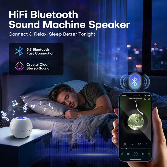 Alt view image 4 of 7 - Sound Machine Light Projector, 30 Sleep Sounds for Adult, Bluetooth Speaker