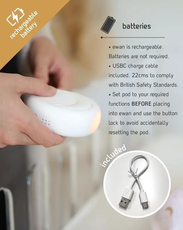 Alt view image 2 of 7 - Rechargeable Ewan Deluxe, Gray | Baby & Toddler White Noise Sound Machine | Cry Sensor & Nightlight | 10 Soothing Sounds | Continuous or Timer Playback | Machine Washable