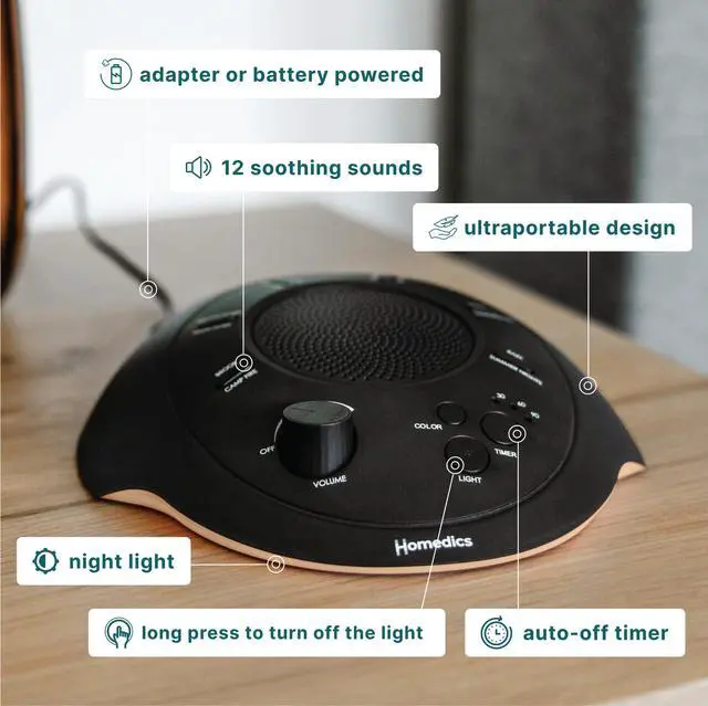 Alt view image 4 of 7 - Sleep Better Portable Sound Machine, Night Light, Black