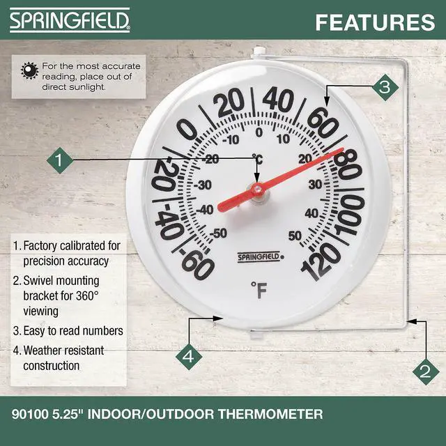 Alt view image 2 of 7 - Big and Bold Thermometer with Mounting Bracket, Indoor Outdoor Thermometer, Easy to Read Numbers for Patio, Pool, and Indoor Areas, 5.25-Inch, White