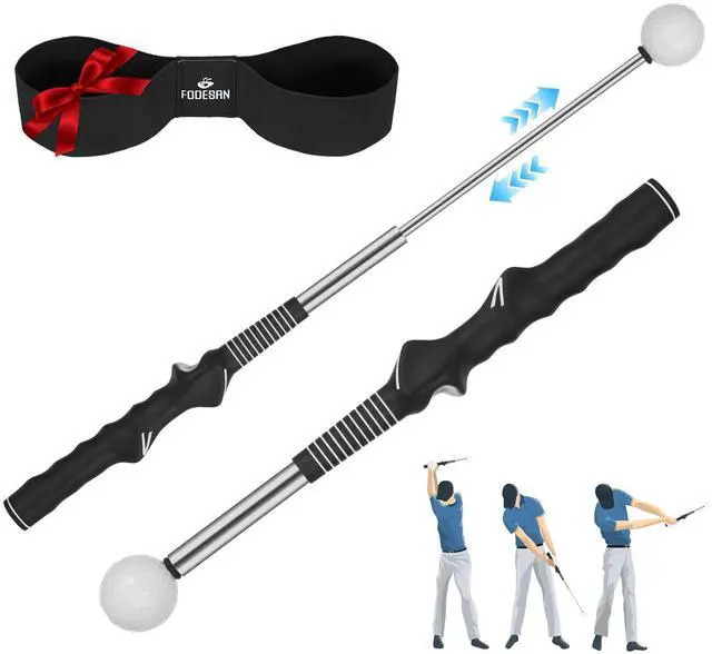 Main image of Retractable Golf Swing Trainer, Training Aid with Grip Trainer, Swing Mechanics for Beginners & Tempo Training for Advanced, Click Feedback, Muscle Training, Indoor/Outdoor