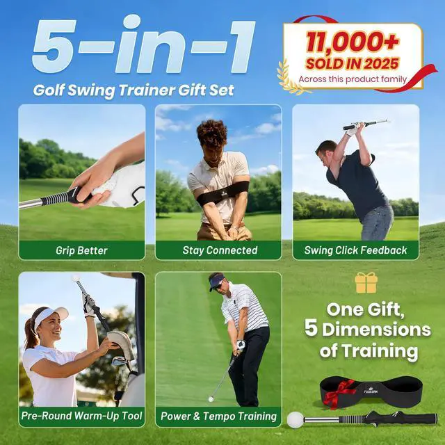 Alt view image 2 of 7 - Retractable Golf Swing Trainer, Training Aid with Grip Trainer, Swing Mechanics for Beginners & Tempo Training for Advanced, Click Feedback, Muscle Training, Indoor/Outdoor