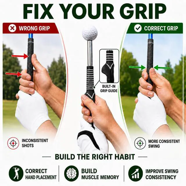 Alt view image 3 of 7 - Retractable Golf Swing Trainer, Training Aid with Grip Trainer, Swing Mechanics for Beginners & Tempo Training for Advanced, Click Feedback, Muscle Training, Indoor/Outdoor