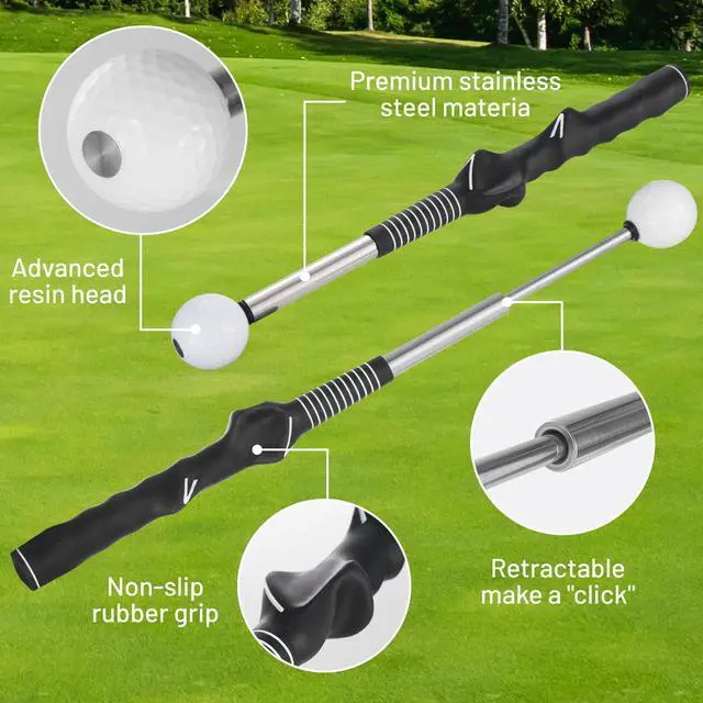 Alt view image 7 of 7 - Retractable Golf Swing Trainer, Training Aid with Grip Trainer, Swing Mechanics for Beginners & Tempo Training for Advanced, Click Feedback, Muscle Training, Indoor/Outdoor