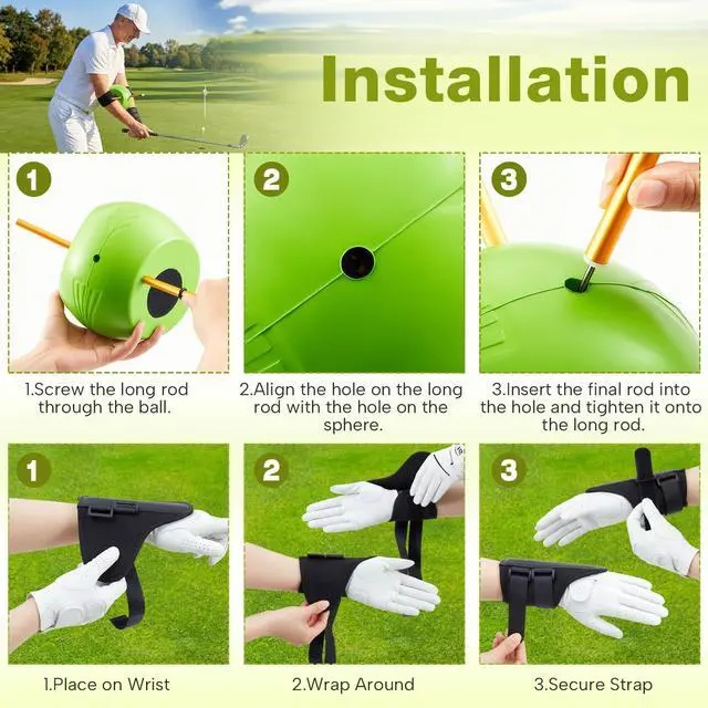 Alt view image 5 of 6 - 3 in 1 Golf Swing Training Aid Set, Smart Ball Trainer with Wrist Brace and Arm Strap, Golf Swing Correction Tool for Hand Positioning, Arm Body Connect, Wrist Stability Practice
