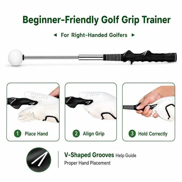 Alt view image 4 of 7 - Retractable Golf Swing Trainer, Training Aid with Grip Trainer, Swing Mechanics for Beginners & Tempo Training for Advanced, Click Feedback, Muscle Training, Indoor/Outdoor