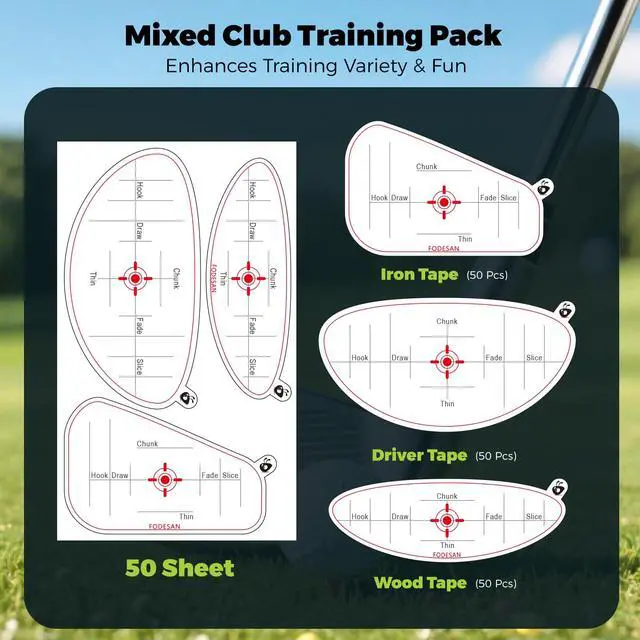 Alt view image 4 of 7 - Golf Impact Tape, Club Face Impact Stickers for Drivers Irons & Woods, Instant Strike Feedback, Golf Training Aid for Simulator, Hitting Net & Home Practice, Golf Gifts for Men, 150 PCS