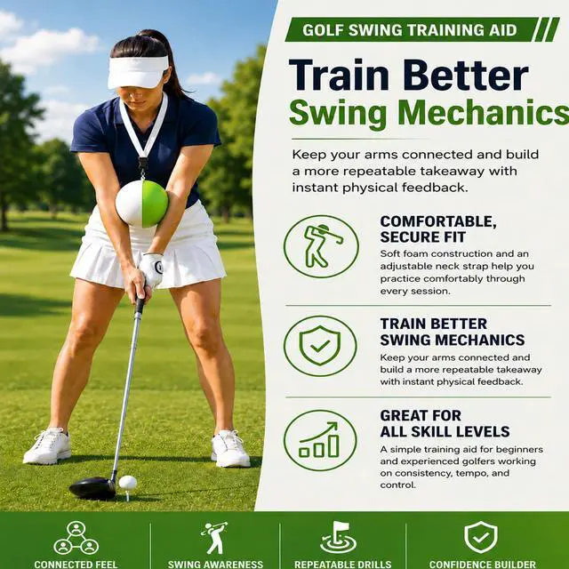 Alt view image 2 of 6 - Golf Swing Trainer Ball, Forearm Connection Training Aid with Adjustable Lanyard, Soft Memory Foam Golf Practice Ball to Fix Chicken Wing, Slicing & Scooping