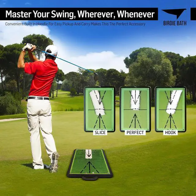 Alt view image 2 of 7 - Golf: Mat Pro - Swing Training Aid, Sequin Tech Surface, Analyze Swing Path & Ball Impact, Portable in- Outdoor, 19.25" Sports Accessory