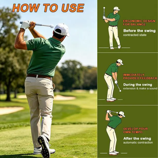 Alt view image 5 of 6 - Golf Grip Trainer, Retractable Golf Swing Trainer Right Handed, Golf Swing Training Aid for Beginners, Grip Trainer for Advanced Swing Mechanics, Indoor Outdoor Tempo Stick