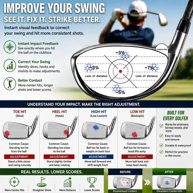 Alt view image 3 of 7 - Golf Impact Stickers, High-Resolution Impact Tape for Iron, Wood & Fairway Clubs, Golf Training Aid for Home Practice, Nets & Simulators, Essential Golf Accessories for Men & Women, 180 Pcs