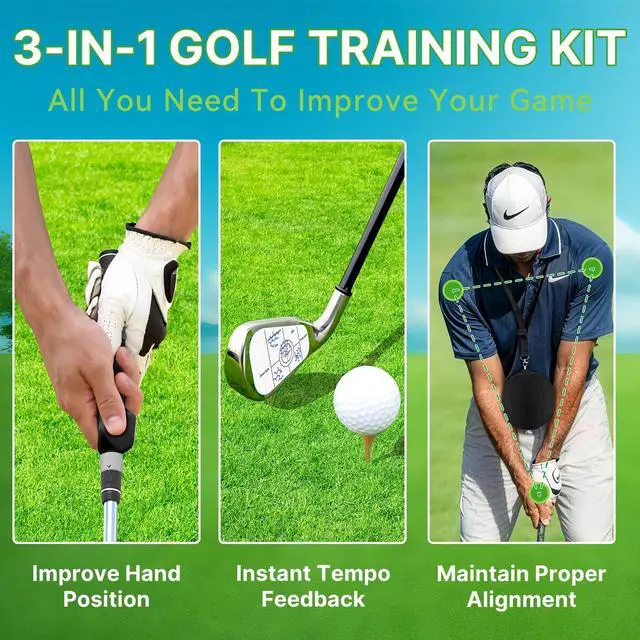 Alt view image 2 of 7 - Golf Training Aids Kit, 3-in-1 Swing Training Set with Trainer Grip, Impact Tape for Golf Clubs, Inflatable Golf Training Ball, Pump and Adjustable Lanyard to Improve Swing Habits for Golfers