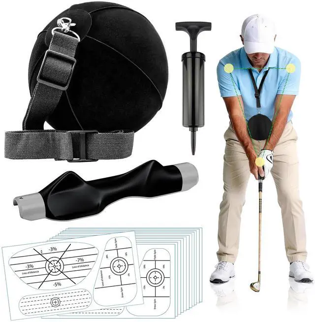 Main image of Golf Training Aids Kit, 3-in-1 Swing Training Set with Trainer Grip, Impact Tape for Golf Clubs, Inflatable Golf Training Ball, Pump and Adjustable Lanyard to Improve Swing Habits for Golfers