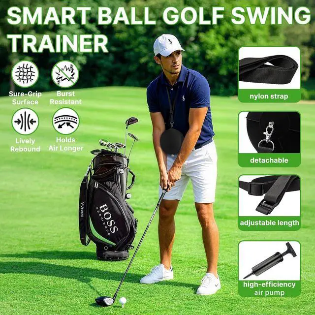 Alt view image 5 of 7 - Golf Training Aids Kit, 3-in-1 Swing Training Set with Trainer Grip, Impact Tape for Golf Clubs, Inflatable Golf Training Ball, Pump and Adjustable Lanyard to Improve Swing Habits for Golfers