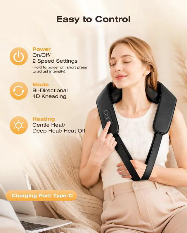Alt view image 6 of 7 - Cordless Neck Massager with Graphene Heating & Brushless Motor, Compact Design Back and Shoulder Massager for Pain Relief Deep Tissue, Hands-Free Straps, 4D Shiatsu Kneading, Gift for Dad Mom