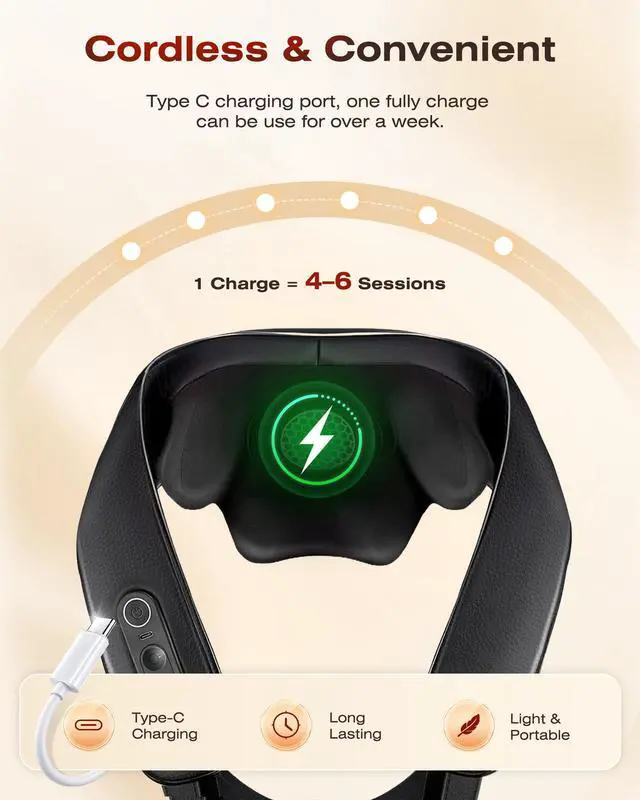 Alt view image 7 of 7 - Cordless Neck Massager with Graphene Heating & Brushless Motor, Compact Design Back and Shoulder Massager for Pain Relief Deep Tissue, Hands-Free Straps, 4D Shiatsu Kneading, Gift for Dad Mom