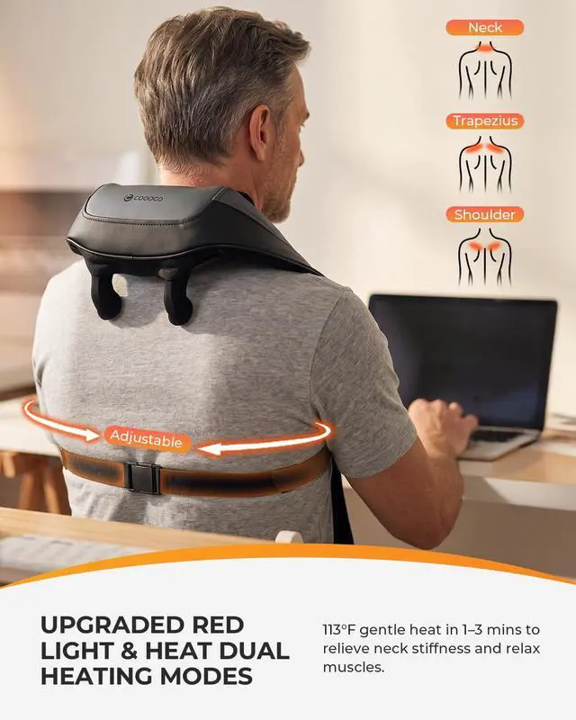 Alt view image 7 of 7 - Red Light Neck Massager with Heat, 6D Shiatsu, 660nm & 850nm