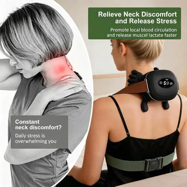 Alt view image 2 of 7 - Neck Massager with Heat, Cordless 4D Kneading Neck Shoulder Back Massager, Deep Tissue Pain Relief Massager with Bionic Fingers & Screen, Ideal Gift for Men Women(Black)
