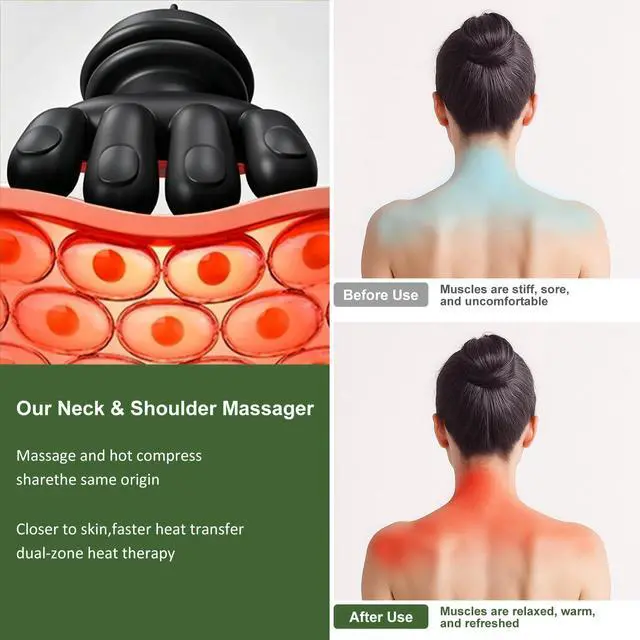 Alt view image 5 of 7 - Neck Massager with Heat, Cordless 4D Kneading Neck Shoulder Back Massager, Deep Tissue Pain Relief Massager with Bionic Fingers & Screen, Ideal Gift for Men Women(Black)