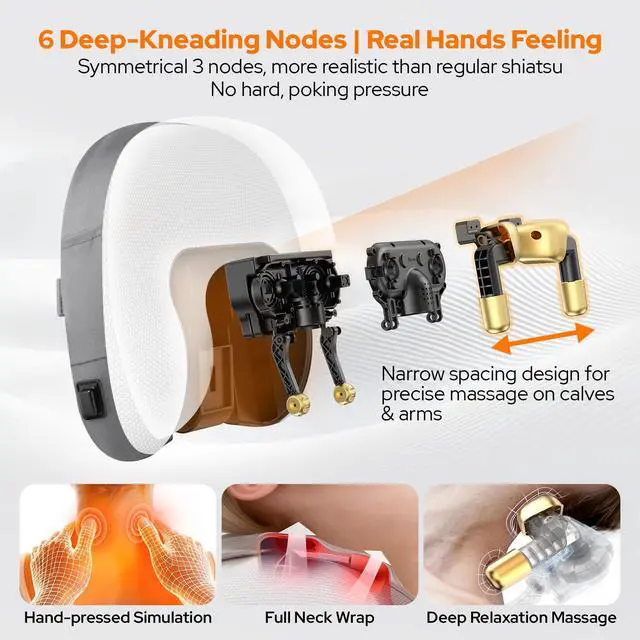 Alt view image 2 of 7 - Upgraded 3-in-1 Cordless Neck Massager Pillow with Heat, Rolling Shiatsu