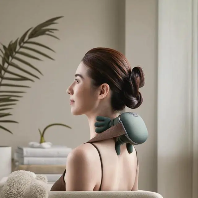Alt view image 2 of 7 - ZoserX - Bionic Heated Massager, Portable Shiatsu Neck and Back Massager, Electric Deep Tissue 4D Kneading Massage, Simulated Human Hand Design for Pain Relief and Muscle Relax (Green)