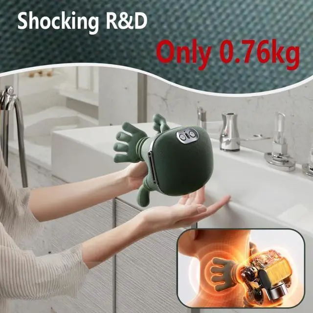 Alt view image 6 of 7 - ZoserX - Bionic Heated Massager, Portable Shiatsu Neck and Back Massager, Electric Deep Tissue 4D Kneading Massage, Simulated Human Hand Design for Pain Relief and Muscle Relax (Green)