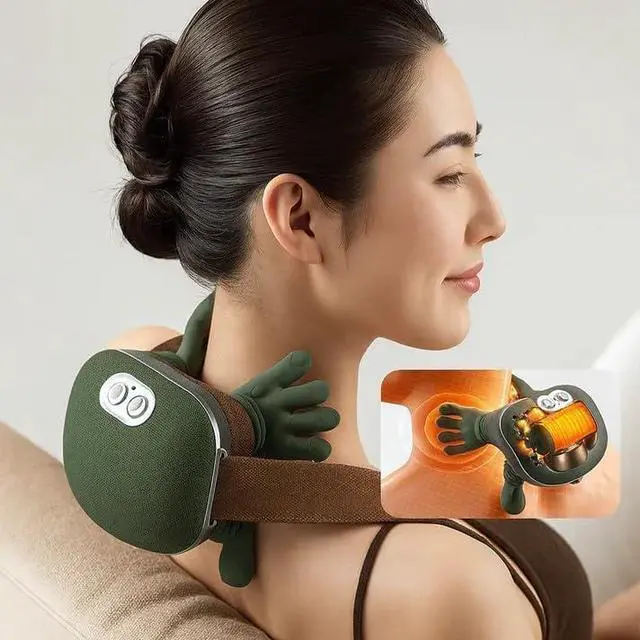 Alt view image 7 of 7 - ZoserX - Bionic Heated Massager, Portable Shiatsu Neck and Back Massager, Electric Deep Tissue 4D Kneading Massage, Simulated Human Hand Design for Pain Relief and Muscle Relax (Green)