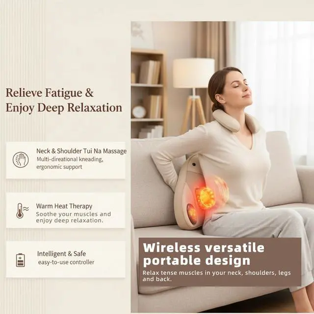 Alt view image 6 of 7 - Asdys Back Massager with Heat, 4D Shiatsu Kneading Deep Tissue Electric Massager for Neck Shoulder Leg Back, Portable Rechargeable Cordless for Home Office Sofa Bed, for Men Women Mom Dad
