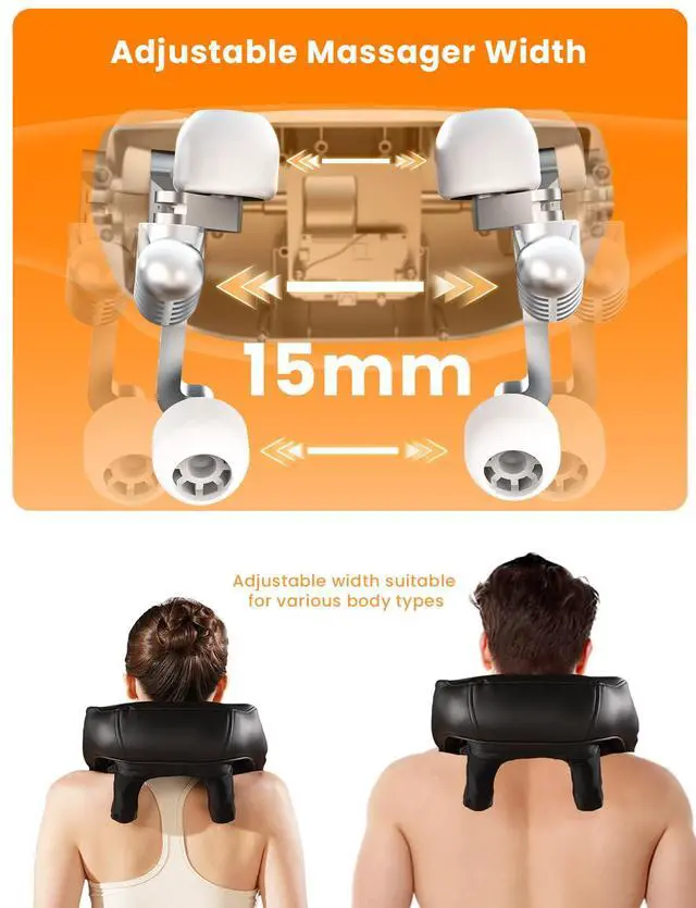 Alt view image 2 of 7 - Shiatsu Neck with Heat for Pain Relief Deep Tissue, Upgraded Adjustable Width 4D Kneading Shoulder Massage, Electric Back Massage Pillow, Gifts for Women Men Mom Dad, Mothers Day