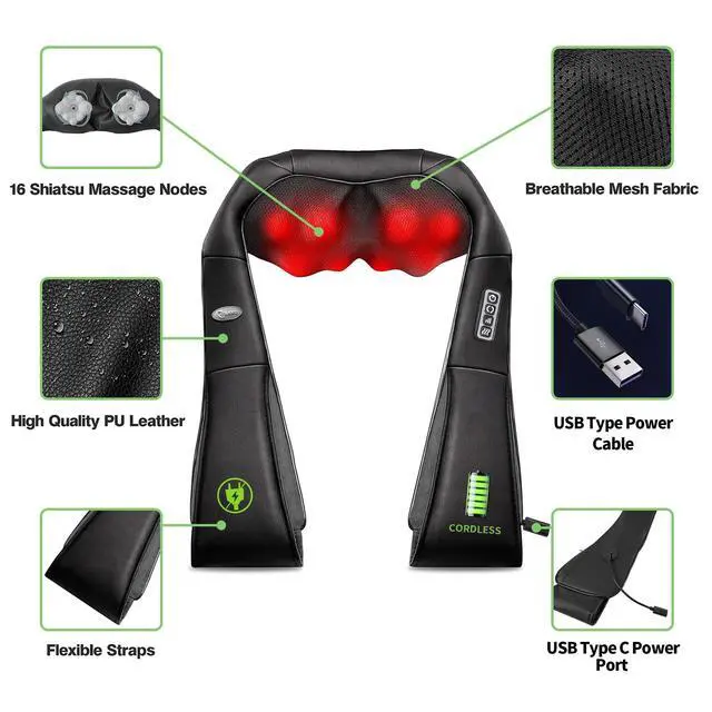 Alt view image 5 of 7 - Cordless Shiatsu Neck and Shoulder Massager with Heat,Portable Massagers for Neck and Back,3D Deep Tissue Kneading Back Massager for Muscle Pain Relief,Perfect Gifts for Men and Woman