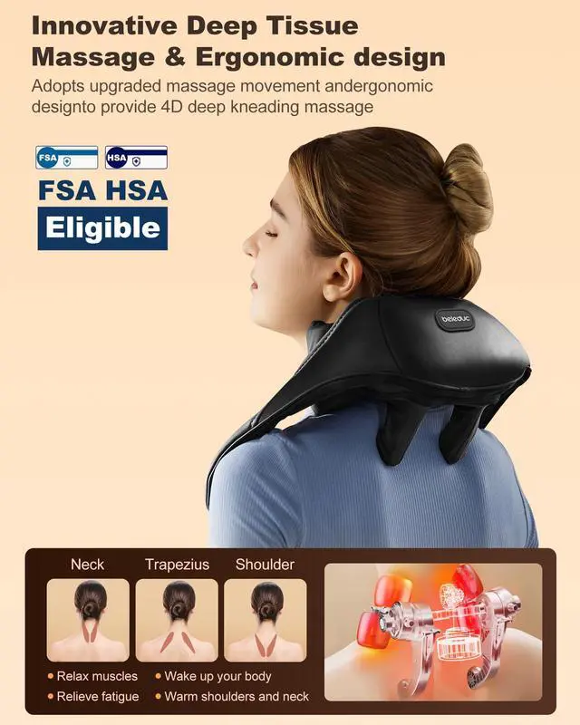Alt view image 3 of 7 - Neck and Back Massager with Soothing Heat, FSA Eligible, Cordless Neck Shoulder Massager, Upgraded 4D Shiatsu Deep Kneading Massage for Back Shoulder,Gifts for Family,Friends