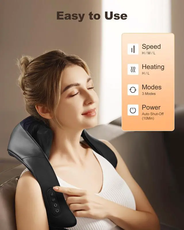 Alt view image 6 of 7 - Neck and Back Massager with Soothing Heat, FSA Eligible, Cordless Neck Shoulder Massager, Upgraded 4D Shiatsu Deep Kneading Massage for Back Shoulder,Gifts for Family,Friends