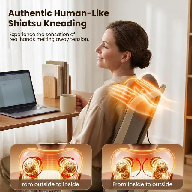 Alt view image 2 of 7 - Cordless Back Massager with Heat FSA Eligible HSA, Shiatsu Back Massager for Pain Relief Deep Tissue, 3D Kneading Massage Pillow for Pain Relief, Soothing Full-Body Relief for Family
