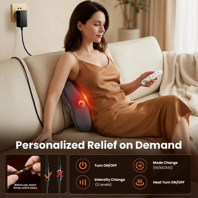 Alt view image 3 of 7 - Cordless Back Massager with Heat FSA Eligible HSA, Shiatsu Back Massager for Pain Relief Deep Tissue, 3D Kneading Massage Pillow for Pain Relief, Soothing Full-Body Relief for Family