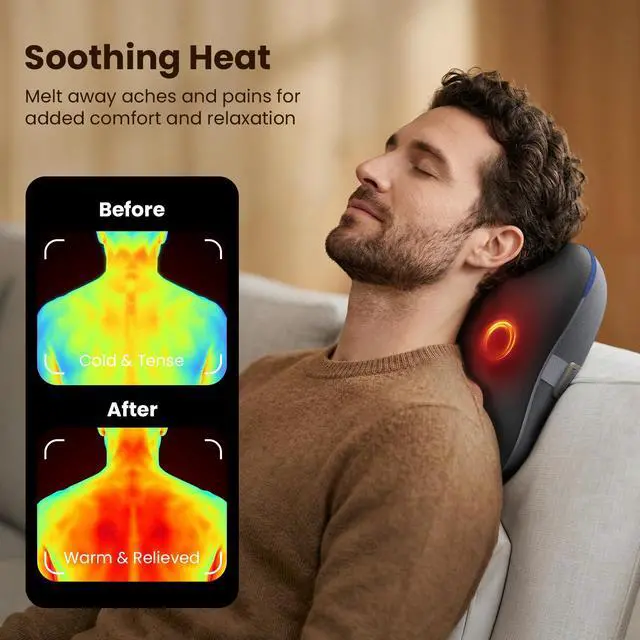 Alt view image 5 of 7 - Cordless Back Massager with Heat FSA Eligible HSA, Shiatsu Back Massager for Pain Relief Deep Tissue, 3D Kneading Massage Pillow for Pain Relief, Soothing Full-Body Relief for Family