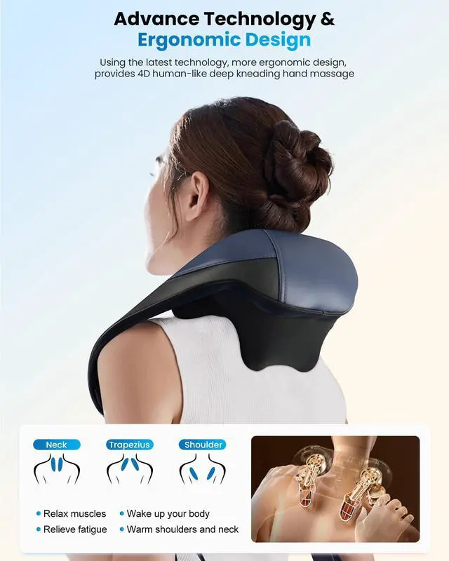 Alt view image 2 of 7 - 2026 Cordless Neck Massager with Heat, 4D Shiatsu Deep Tissue Kneading for Neck & Shoulders, Graphene Heating Massage Pillow, Portable & Rechargeable, FSA Eligible, Gift for Women