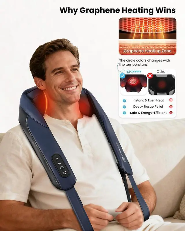 Alt view image 3 of 7 - 2026 Cordless Neck Massager with Heat, 4D Shiatsu Deep Tissue Kneading for Neck & Shoulders, Graphene Heating Massage Pillow, Portable & Rechargeable, FSA Eligible, Gift for Women