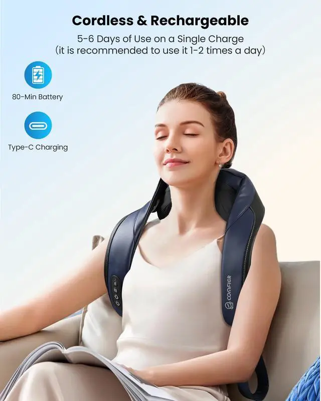 Alt view image 5 of 7 - 2026 Cordless Neck Massager with Heat, 4D Shiatsu Deep Tissue Kneading for Neck & Shoulders, Graphene Heating Massage Pillow, Portable & Rechargeable, FSA Eligible, Gift for Women